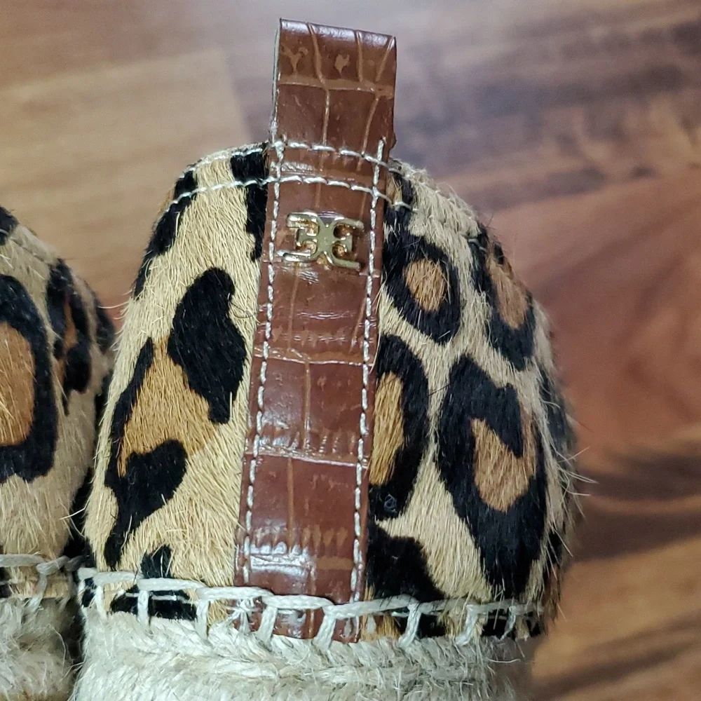 Sam Edelman Khloe Calf Hair Espadrille Leopard Print Leather 8.5
